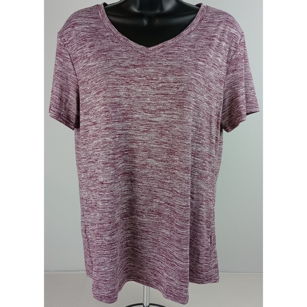 Avia Women's Size L 12-14 Gray Burgundy Stretchy Athletic T-Shirt